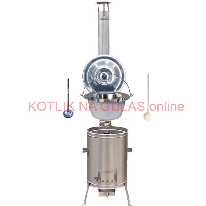 Antikorový kotlík 10 L (0,8 mm) + nerezová kotlina 36 cm + vareška a naberačka LUX