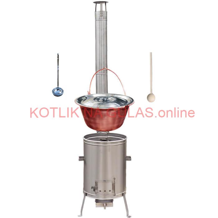 Medený kotlík 14 L (1,2 mm) + nerezová kotlina 36 cm + vareška a naberačka LUX