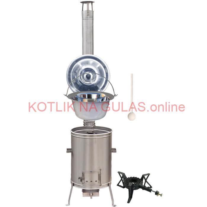 Antikorový kotlík 10 L (1,2 mm) + nerezová kotlina 36 cm + liatinový horák 7 kW, vareška LUX