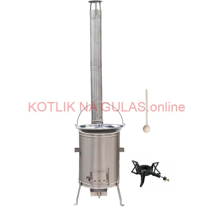 Nerezový kotlík 20 L (1,5 mm) + nerezová kotlina 42 cm + liatinový horák 7 kW, vareška LUX