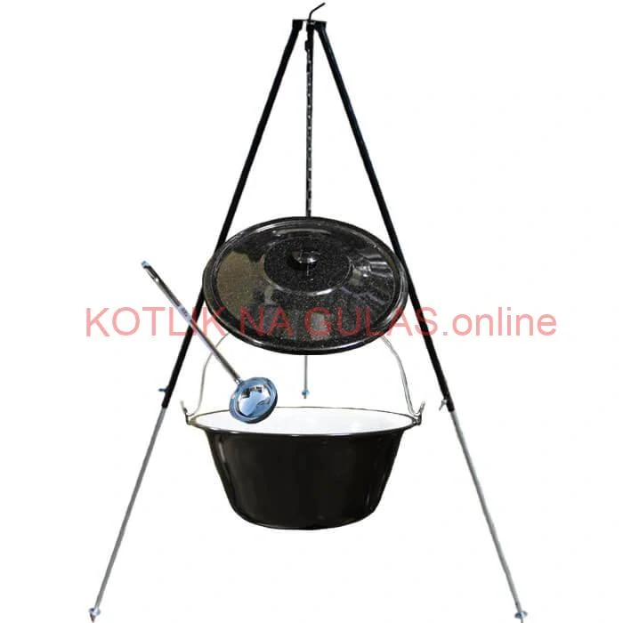 Smaltovaný kotlík 30 L + pokrievka + teleskopická trojnožka 1,40 m