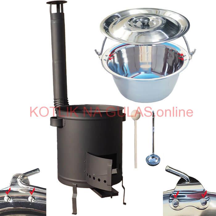 Nerezový kotlík 30 L (0,8 mm) zosilnený s nitmi + hrubostenná (1,5 mm) a žiaruvzdorná kotlina 45 PLUS 600