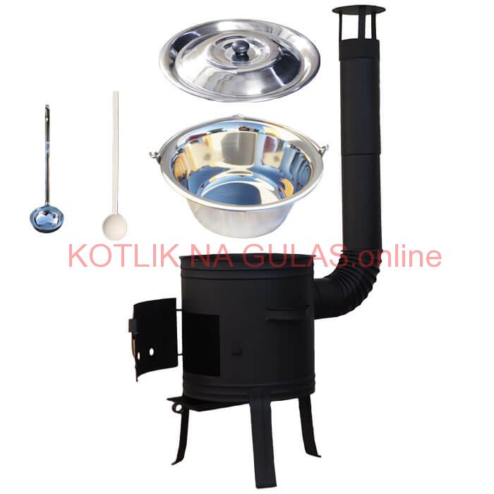 Antikorový kotlík 10 L (1,2 mm) + nízka žiaruvzdorná kotlina 33 cm PLUS 700 + vareška a naberačka