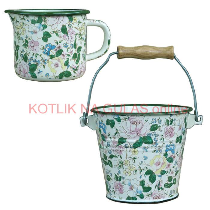 Smaltovaný hrnček s výlevkou 1 L+ vedro 1 L DECOR