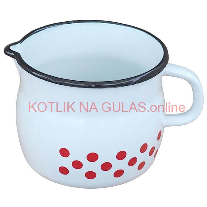 Smaltovaný hrnček s výlevkou 1,5 L baňatý - bodkovaný