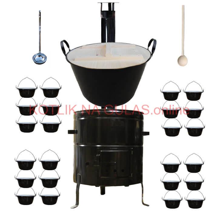 Smaltovaný kotol 100 L + servírovacie kotlíky (24 ks) + vareška a naberačka BIG PARTY