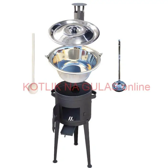 Nerezový kotlík 22 L (0,8 mm) + vysoká žiaruvzdorná kotlina (2,0 mm) HODO 42 cm PLUS 600 + vareška + naberačka