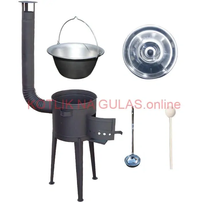 Nerezový kotlík 20 L (1,5 mm) + vysoká žiaruvzdorná kotlina (1,5 mm) HODO 42 cm PLUS 600 + vareška + naberačka