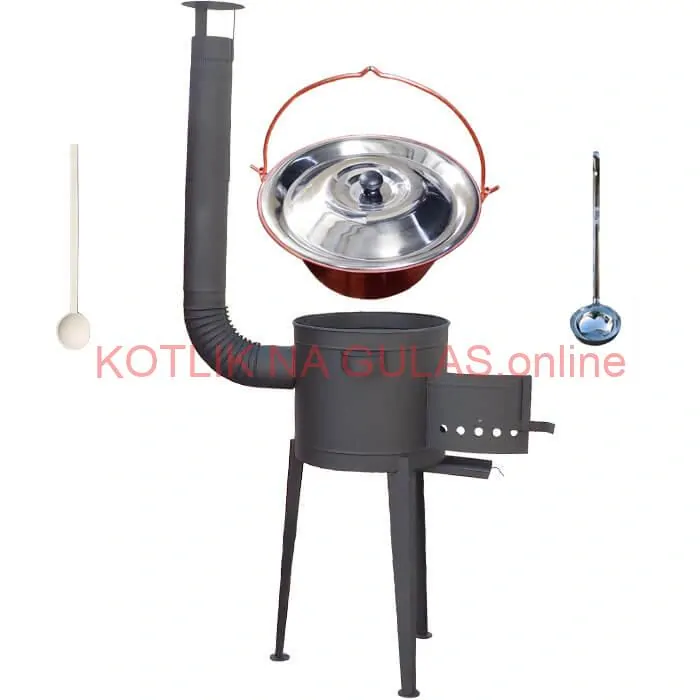 Medený kotlík 20 L (1,2 mm) + vysoká žiaruvzdorná kotlina (1,5 mm) HODO 42 cm PLUS 600 + vareška + naberačka