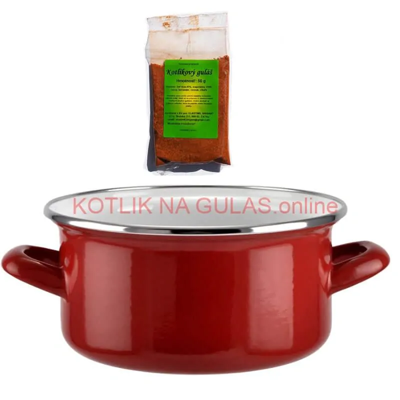 Smaltovaný kastról s pokrievkou 2 L červený + pikantná zmes korenia 50 g Kotlíkový guláš