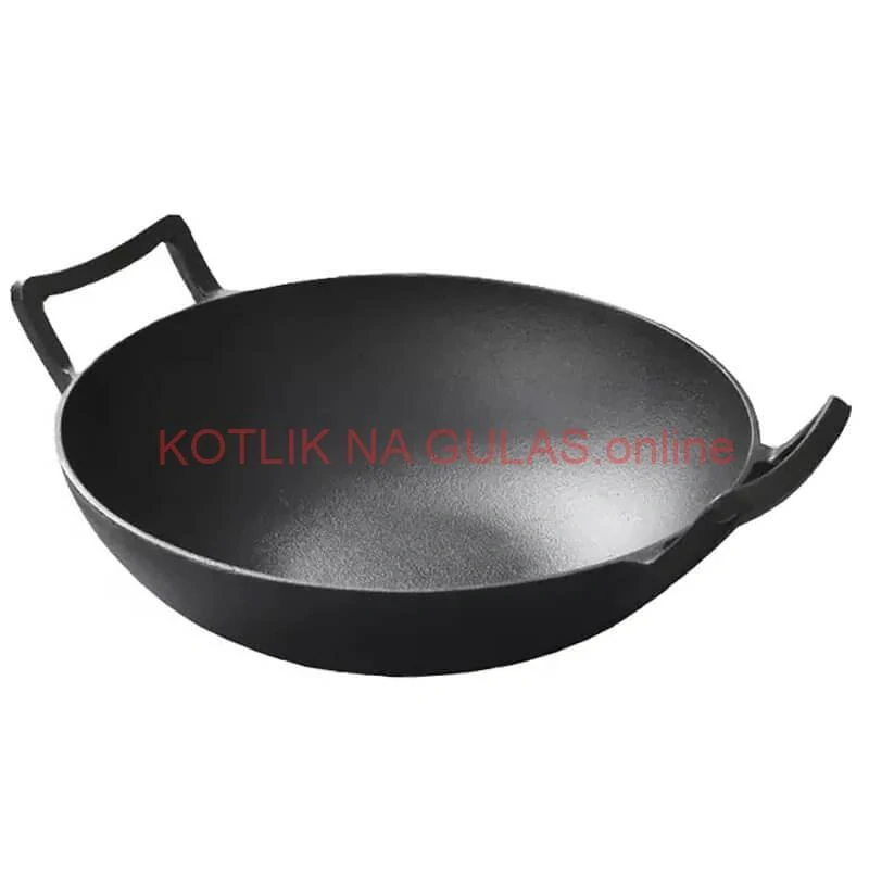 Liatinový čínsky wok 36,5 cm s drevenou pokrievkou