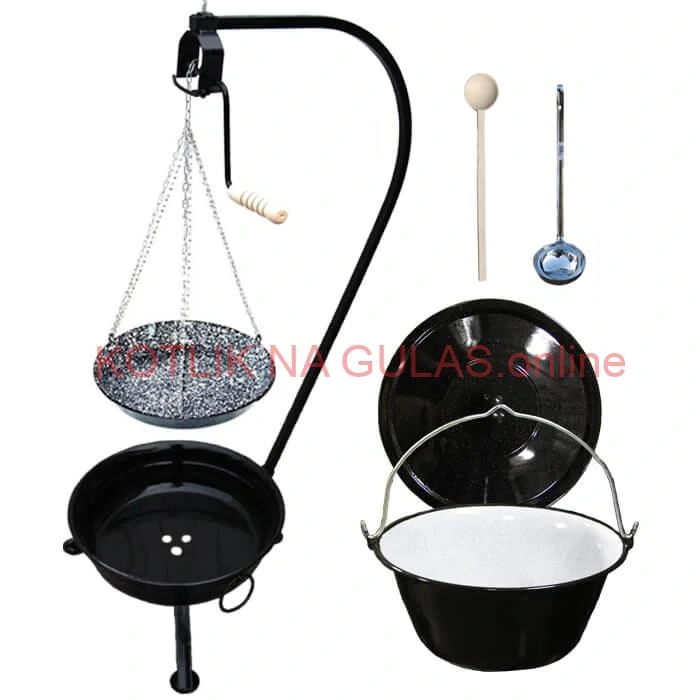 Smaltovaný kotlík 25 L (1,2 mm) + smaltovaná panvica + prenosné ohnisko