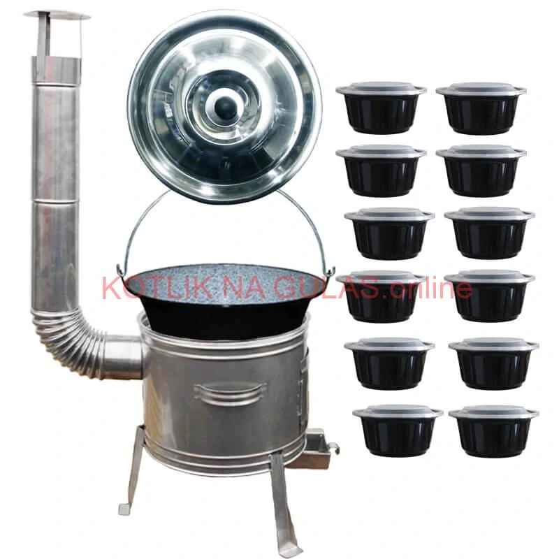 Smaltovaný kotlík 25 L + Nerezová kotlina 42 INOX + misky 12 ks