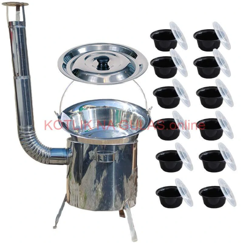 Nerezový kotlík 15 L (1,2 mm) INOX + Nerezová kotlina 36 INOX LUSTRO + misky 12 ks