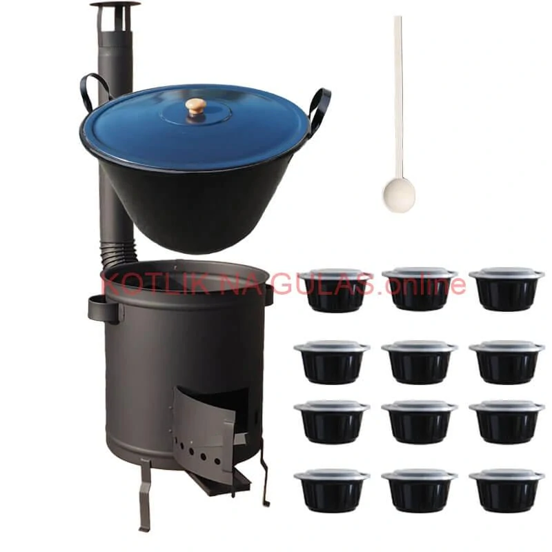 Smaltovaný kotol 70 L + hrubostenná kotlina 53 cm (2 mm) STRONG PLUS 600 + misky 12 ks