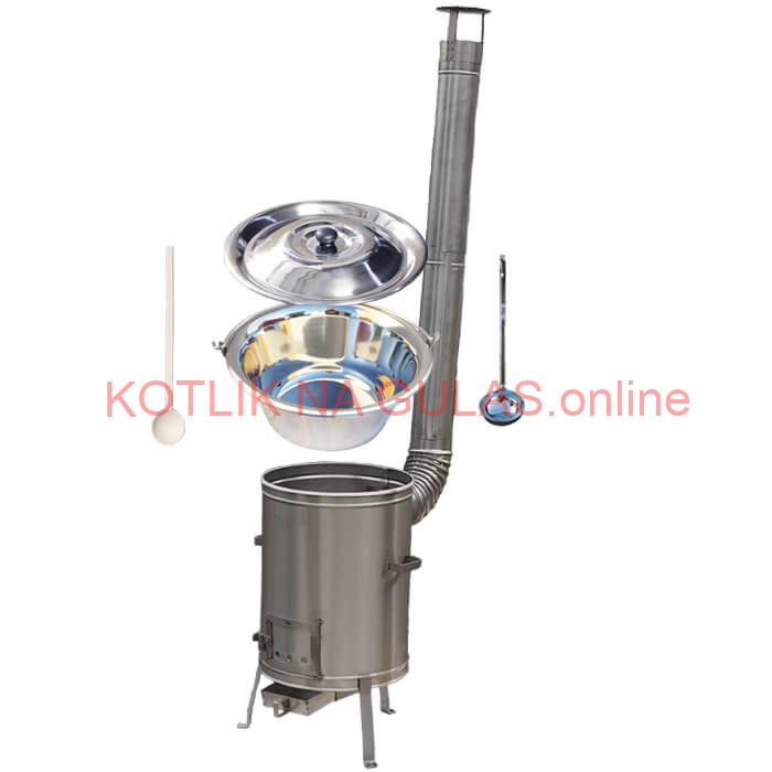 Antikorový kotlík 10 L (0,8 mm) + nerezová kotlina 36 cm + vareška a naberačka LUX