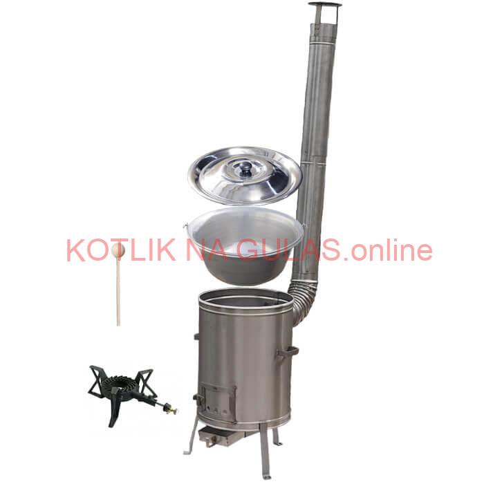 Nerezový kotlík 20 L (1,5 mm) + nerezová kotlina 42 cm + liatinový horák 7 kW, vareška LUX