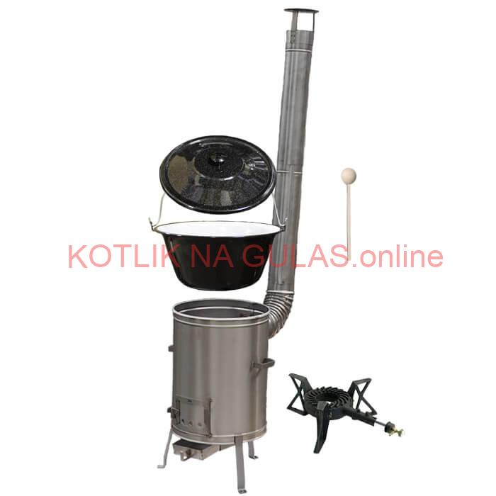 Smaltovaný kotlík 20 L (1,2 mm) + nerezová kotlina 42 cm + liatinový horák 7 kW, vareška LUX