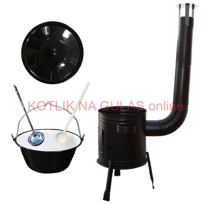 Smaltovaný kotlík 16 L (1,2 mm) + kovová kotlina 39 CLASSIC (KOV) + vareška a naberačka Easy party