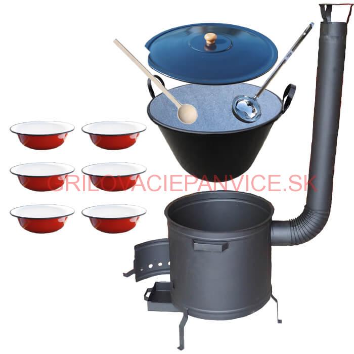Smaltovaný kotol 50 L + smaltované taniere 6 ks PLUS 600