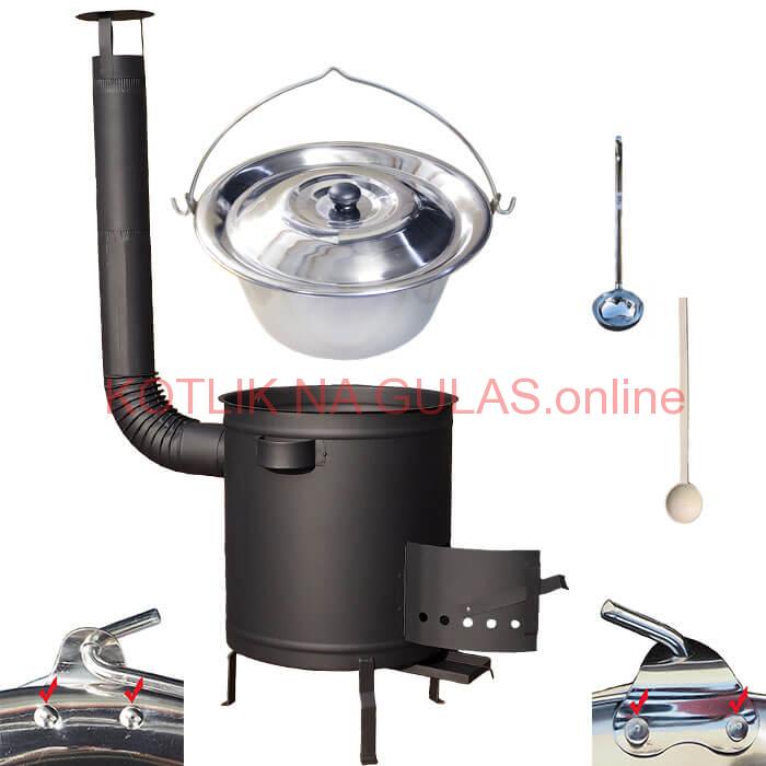 Nerezový kotlík 30 L (0,8 mm) zosilnený s nitmi + hrubostenná (1,5 mm) a žiaruvzdorná kotlina 45 PLUS 600