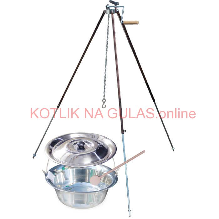 Antikorový kotlík 20 L (1,2 mm) + teleskopická trojnožka s poistnou kladkou + pokrievka