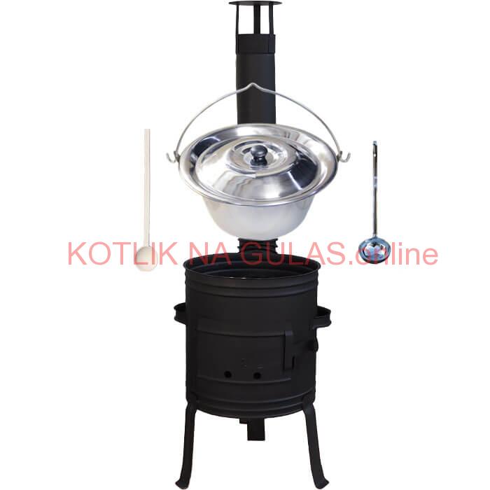 Antikorový kotlík 10 L (1,2 mm) + nízka žiaruvzdorná kotlina 33 cm PLUS 700 + vareška a naberačka