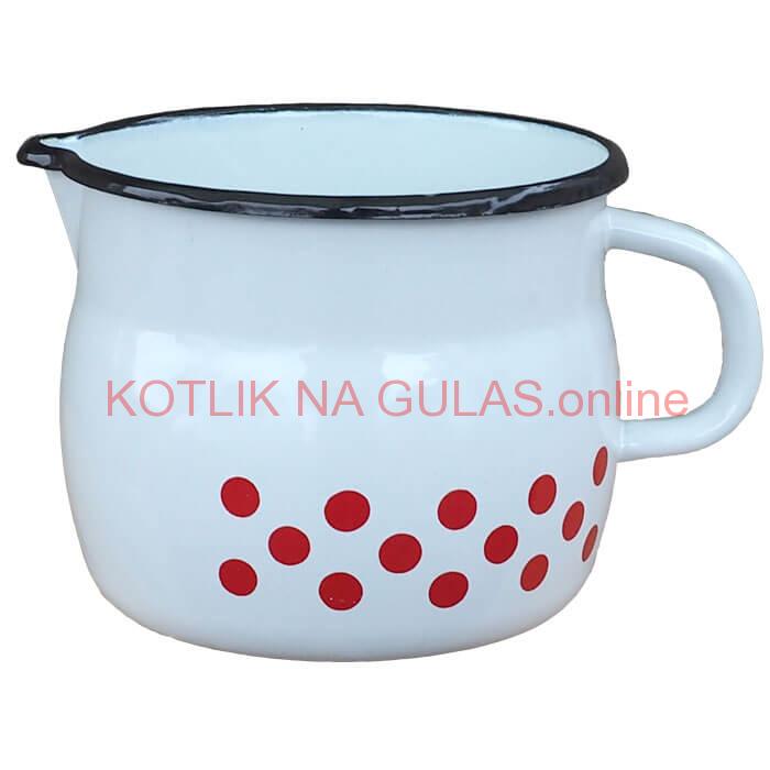 Smaltovaný hrnček s výlevkou 1,5 L baňatý - bodkovaný