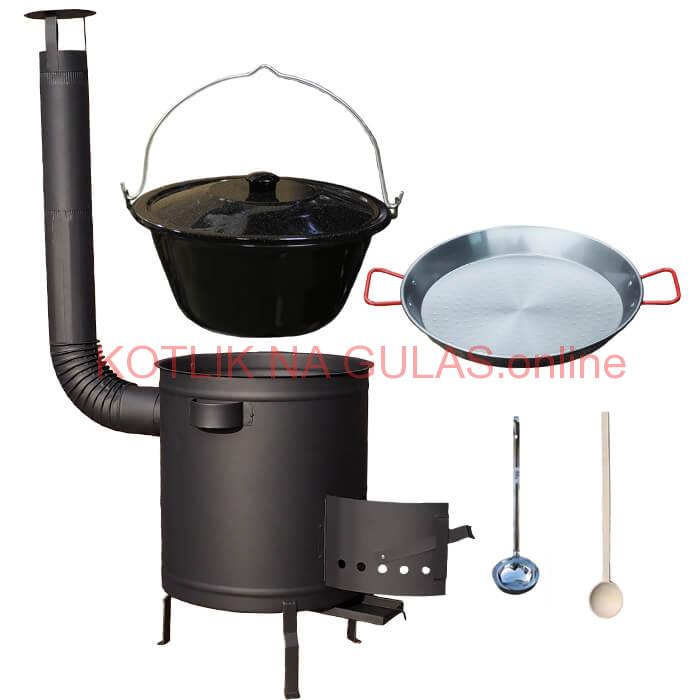 Smaltovaný kotlík 13 L (1,2 mm) + Paella panvica 38 cm + hrubostenná (1,5 mm) žiaruvzdorná kotlina (1,5 mm) 36 PLUS 600