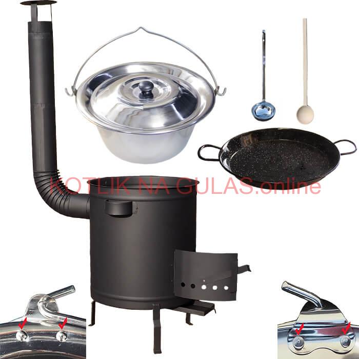 Nerezový kotlík 15 L (0,8 mm) zosilnený s nitmi + Paella panvica 38 cm + hrubostenná (1,5 mm) žiaruvzdorná kotlina 36 PLUS 600