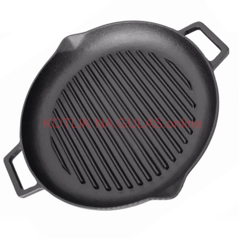 Liatinová panvica na grilovanie 31 cm s výlevkami BBQ