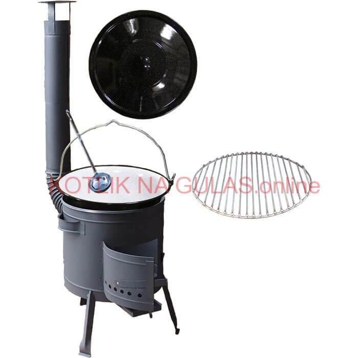 Smaltovaný kotlík 20 L + Nerezový rošt 45 cm + nízka žiaruvzdorná kotlina 42 cm PLUS 600