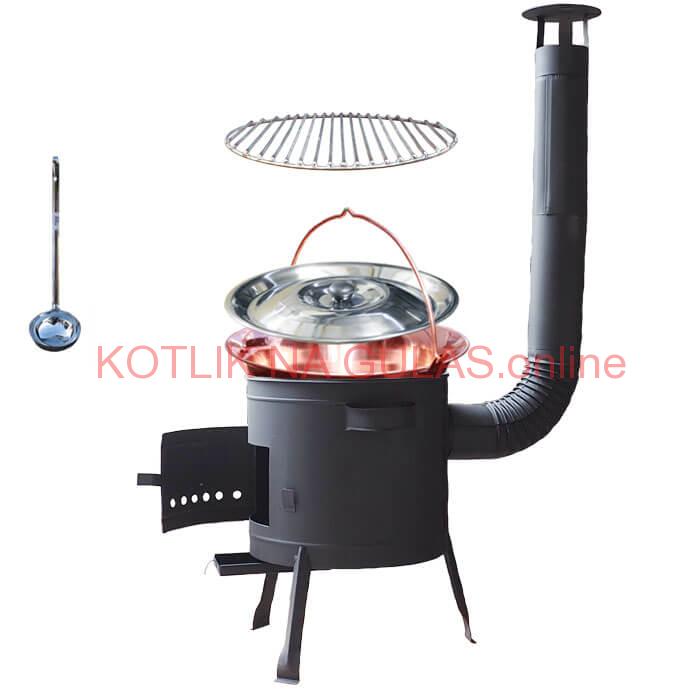 Medený kotlík 20 L (1,2 mm) + Nerezový rošt 45 cm + nízka žiaruvzdorná kotlina 42 cm PLUS 600