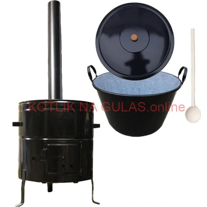 Zabíjačkový smaltovaný kotol 80 L + kovová kotlina 58 cm + dymovod