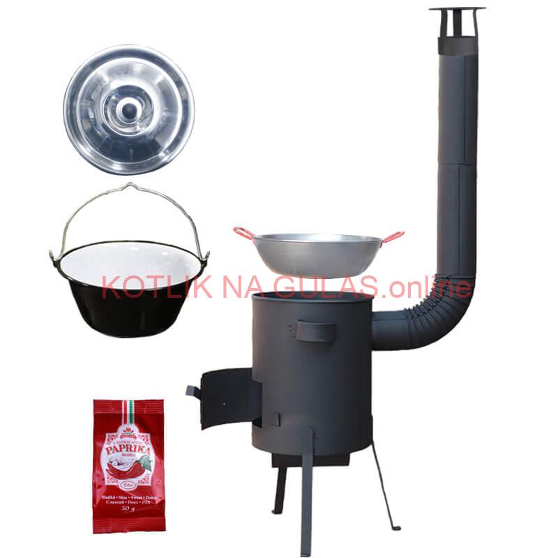 Smaltovaný kotlík 22 L + Panvica PAELLA (WOK) 45 cm + sladká paprika 50 g + žiaruvzdorná kotlina 42 PLUS 600 s roštom na popol 4 mm