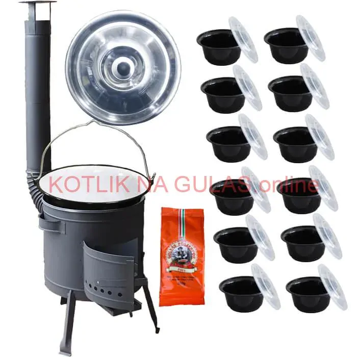 Smaltovaný kotlík 22 L (1,2 mm) + hrubostenná (1,5 mm) žiaruvzdorná kotlina BALKY STRONG 42 PLUS 600 + misky 12 ks + paprikové korenie na guláš 100 g