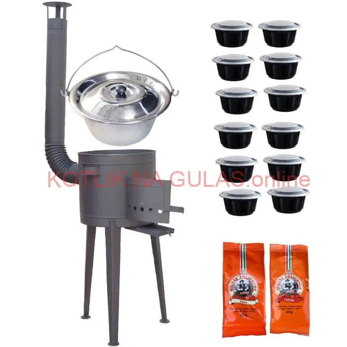 Nerezový kotlík 22 L (0,8 mm) INOX + vysoká žiaruvzdorná kotlina 42 cm PLUS 600 + misky 12 ks + 2 x korenie na guláš 100 g
