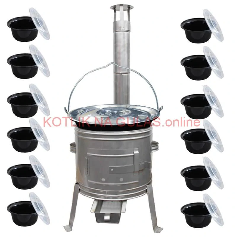 Smaltovaný kotlík 25 L + Nerezová kotlina 42 INOX + misky 12 ks