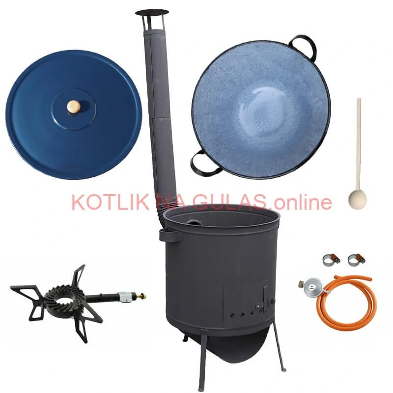 Smaltovaný kotol 70 L na zabíjačku + žiaruvzdorná kotlina 53 PLUS 600 4 MM + horák 7,5 kW + vareška