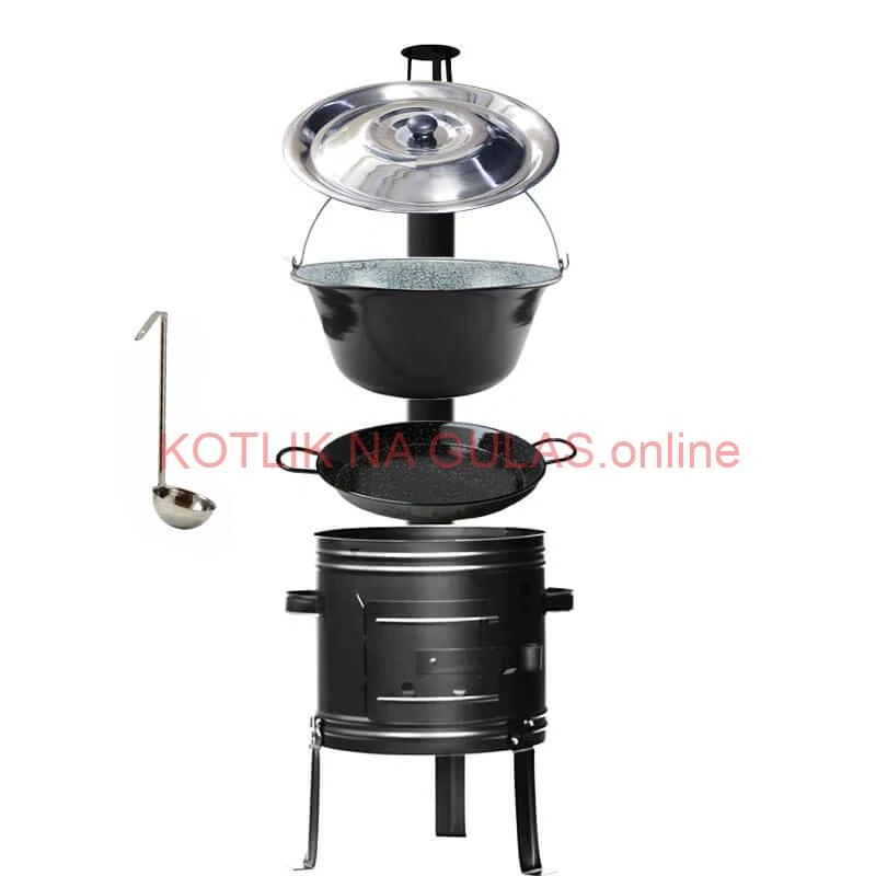 Smaltovaný kotlík 25 L + kovová kotlina + smaltovaná panvica 46 cm Paella