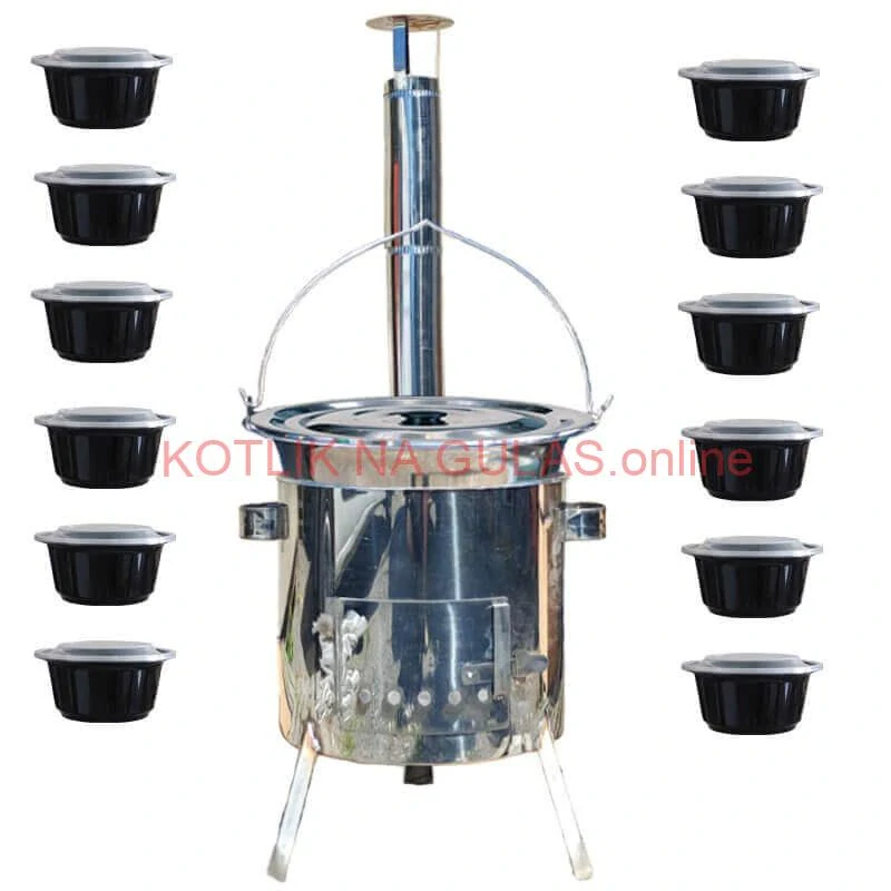 Nerezový kotlík 14 L (0,8 mm) INOX + Nerezová kotlina 36 INOX LUSTRO + misky 12 ks
