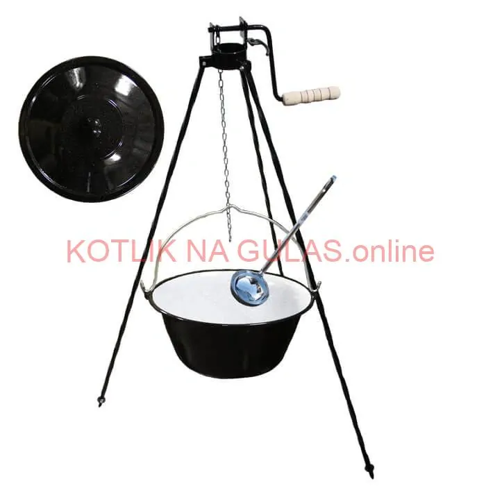 Smaltovaný kotlík 25 L + pokrievka + stojan s kladkou VAR