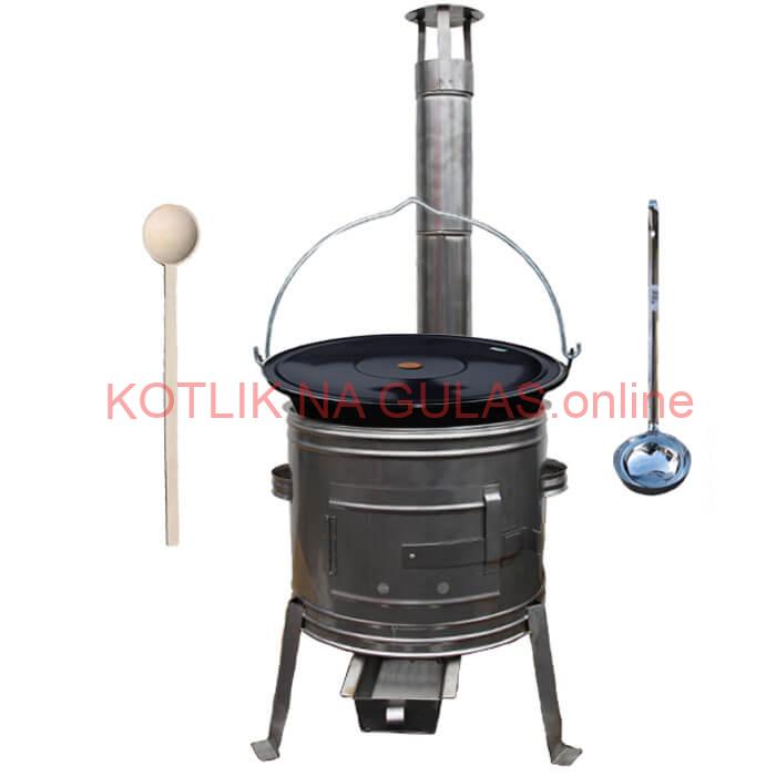 Smaltovaný kotlík 20 L (1,2 mm) + nerezová kotlina 42 cm + vareška a naberačka TOPLUX