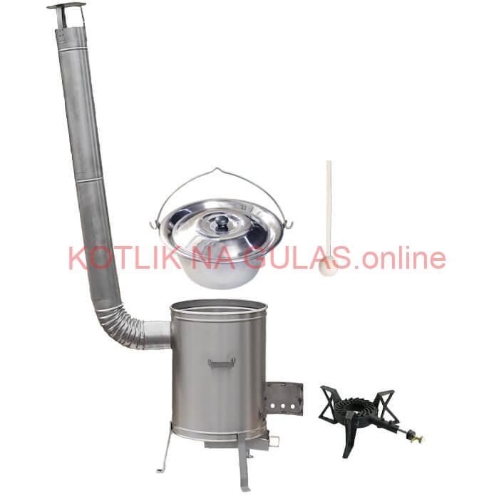 Antikorový kotlík 10 L (1,2 mm) + nerezová kotlina 36 cm + liatinový horák 7 kW, vareška LUX