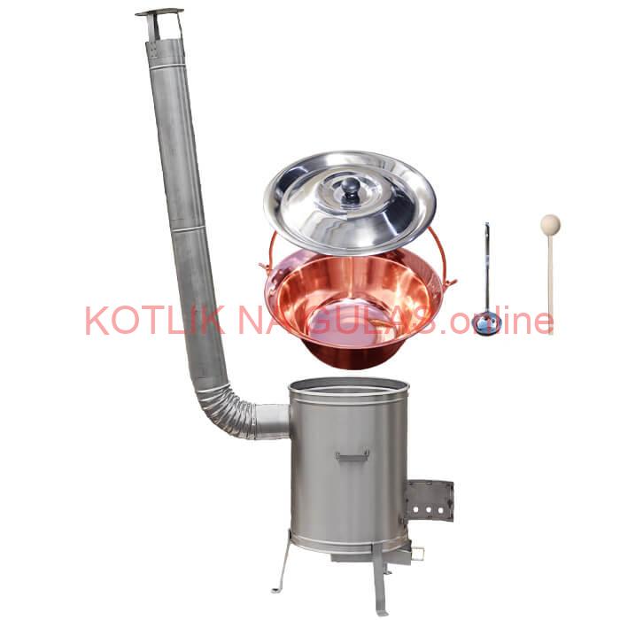 Medený kotlík 20 L (1,2 mm) + nerezová kotlina 42 cm + vareška a naberačka LUX