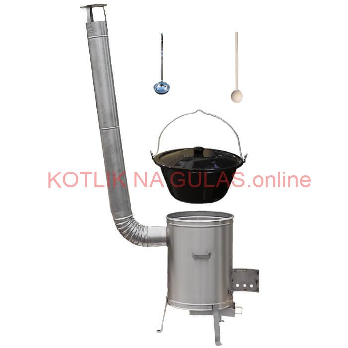 Smaltovaný kotlík 22 L (1,2 mm) + nerezová kotlina 42 cm + vareška a naberačka LUX