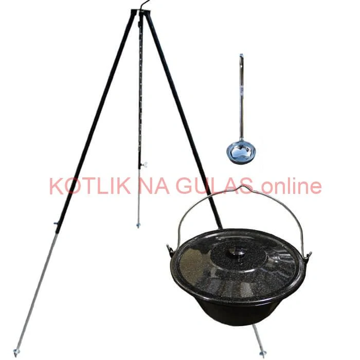 Smaltovaný kotlík 30 L + pokrievka + teleskopická trojnožka 1,40 m