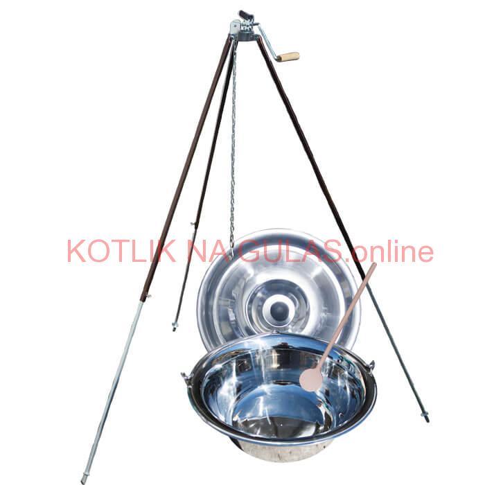 Antikorový kotlík 20 L (1,2 mm) + teleskopická trojnožka s poistnou kladkou + pokrievka