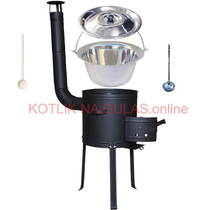 Antikorový kotlík 20 L (1,2 mm) + kovová kotlina s vysokými nožičkami 42 cm + vareška a naberačka