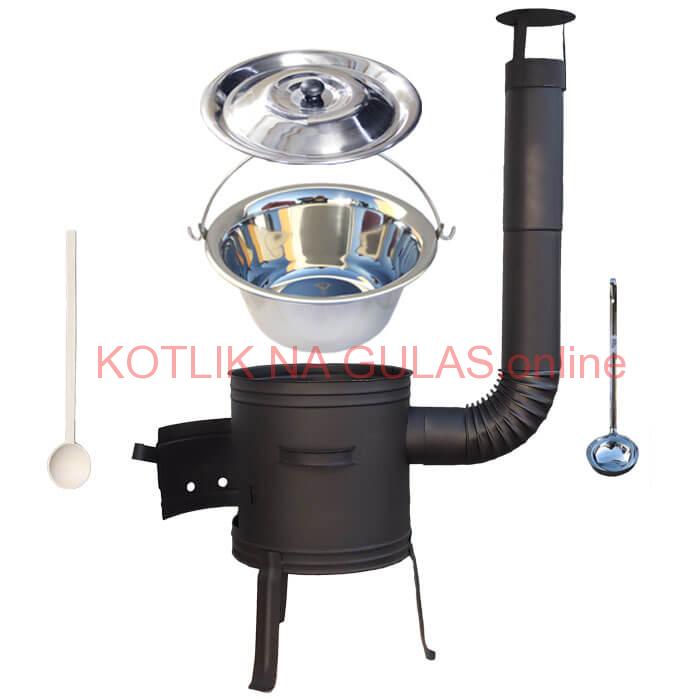 Antikorový kotlík 10 L (1,2 mm) + nízka žiaruvzdorná kotlina 33 cm PLUS 700 + vareška a naberačka